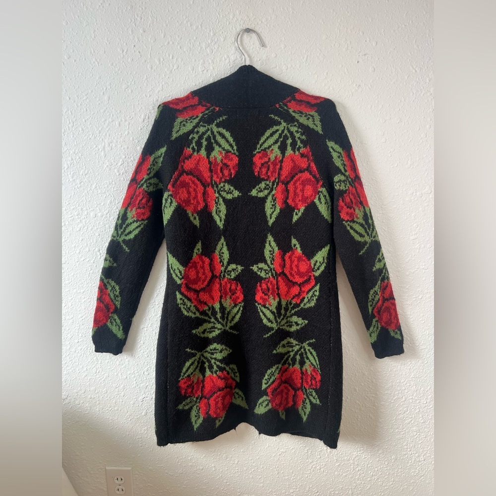 Cynthia Rowley Rose Floral Knit Open Front Long Cardigan - Picture 2 of 7